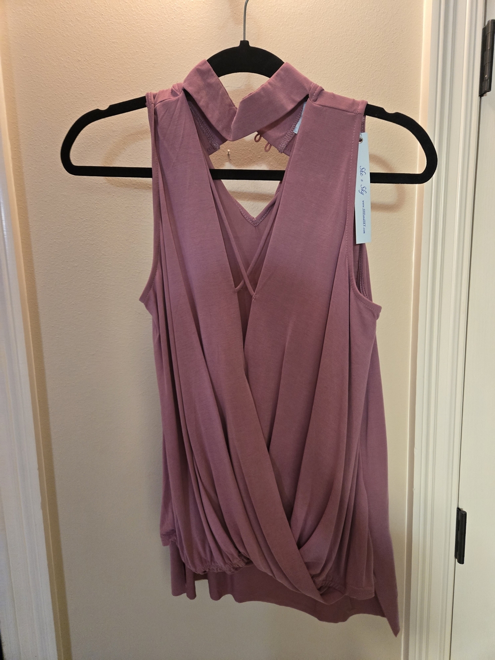 She + Sky Mauve Sleeveless Choker Wrap Tank